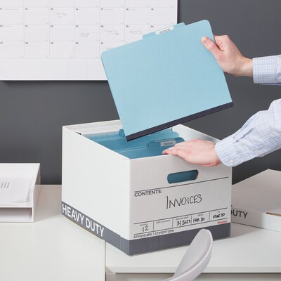 Staples Heavy Duty 50% Recycled Corrugated File Box Lift Off Lid, Letter/Legal Size, White/Gray, 4/Carton (2522303)
