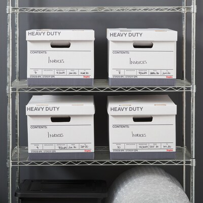 Staples Heavy Duty 50% Recycled Corrugated File Box Lift Off Lid, Letter/Legal Size, White/Gray, 4/Carton (2522303)
