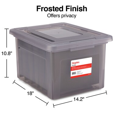 Staples File Box Plastic File Box Snap, Letter/Legal Size, Frost Gray (140170/140160)