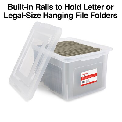 Staples Hanging File Box, Snap Lid, Letter/Legal Size, Clear (TR57620)