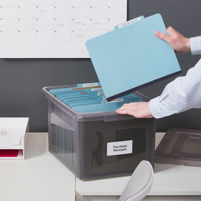 Staples File Box Plastic File Box Snap, Letter/Legal Size, Frost Gray (140170/140160)