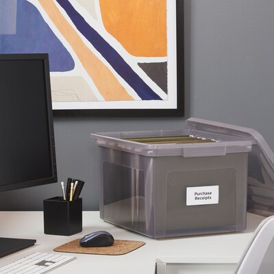 Staples Hanging File Box, Snap Lid, Letter/Legal Size, Frost Gray (TR57623)