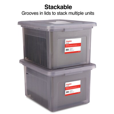 Staples Hanging File Box, Snap Lid, Letter/Legal Size, Frost Gray (TR57623)