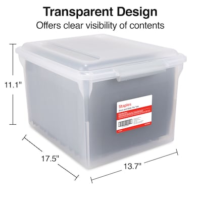 TRU RED™ Store & Slide Hanging File Box, Latch Lid, Letter/Legal Size, Clear, 4/Carton (TR57621CT)
