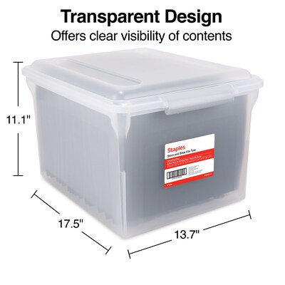 TRU RED™ Store & Slide Hanging File Box, Latch Lid, Letter/Legal Size, Clear, 4/Carton (TR57621CT)