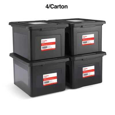 TRU RED™ Weather-Resistant File Box, Letter/Legal, Black, 4/Carton (TR57619CT)