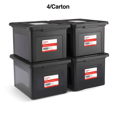 TRU RED™ Hanging File Box, Snap Lid, Letter/Legal Size, Black, 4/Carton (TR57619CT)