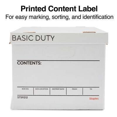 Staples Corrugated File Box Lift Off Lid, Letter/Legal Size, White/Black, 20/Pack (3325010/3325007)