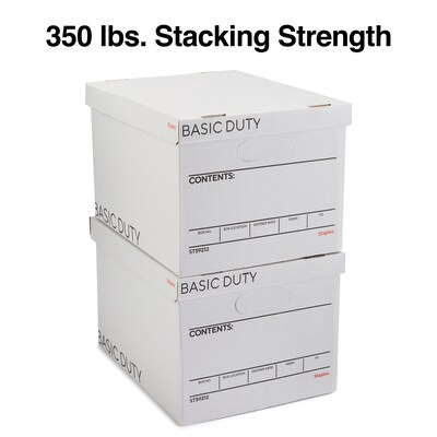 Staples Corrugated File Box Lift Off Lid, Letter/Legal Size, White/Black, 20/Pack (3325010/3325007)