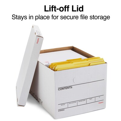 Staples Corrugated File Box Lift Off Lid, Letter/Legal Size, White/Black, 20/Pack (3325010/3325007)