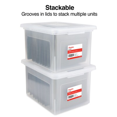 Staples Hanging File Box, Snap Lid, Letter/Legal Size, Clear, 4/Carton (TR57620CT)