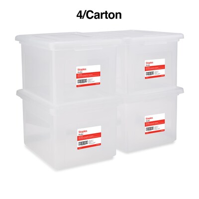 Staples Hanging File Box, Snap Lid, Letter/Legal Size, Clear, 4/Carton (TR57620CT)