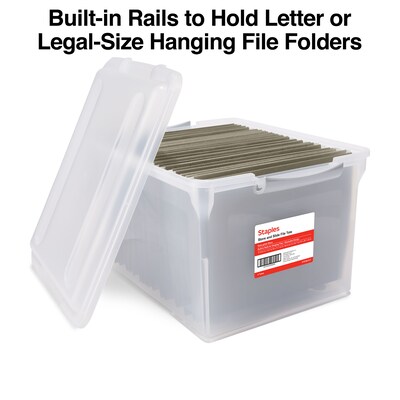 TRU RED™ Store & Slide Hanging File Box, Latch Lid, Letter/Legal Size, Clear, 4/Carton (TR57621CT)