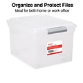 TRU RED™ Store & Slide Hanging File Box, Latch Lid, Letter/Legal Size, Clear, 4/Carton (TR57621CT)