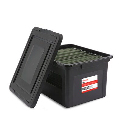 TRU RED™ Weather-Resistant File Box, Letter/Legal, Black, 4/Carton (TR57619CT)
