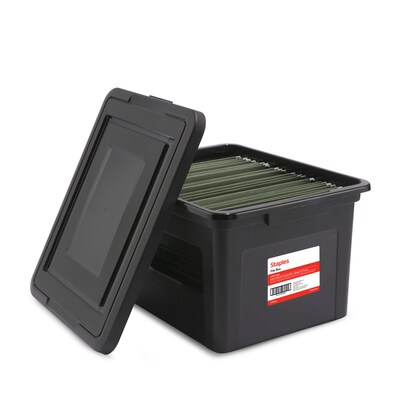 TRU RED™ Hanging File Box, Snap Lid, Letter/Legal Size, Black, 4/Carton (TR57619CT)