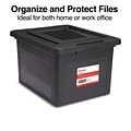 TRU RED™ Hanging File Box, Snap Lid, Letter/Legal Size, Black, 4/Carton (TR57619CT)