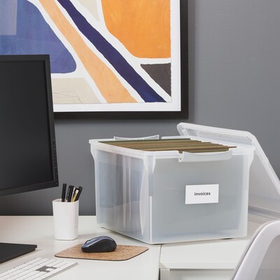 TRU RED™ Store & Slide Hanging File Box, Latch Lid, Letter/Legal Size, Clear, 4/Carton (TR57621CT)