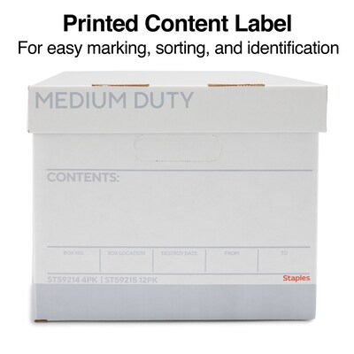 Staples Medium Duty 60% Recycled EZ Fold Corrugated File Box Lift Off Lid, Letter Size, White/Gray, 12/Carton (2489403)