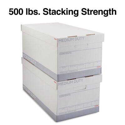 Staples Medium Duty 60% Recycled EZ Fold Corrugated File Box Lift Off Lid, Letter Size, White/Gray, 12/Carton (2489403)