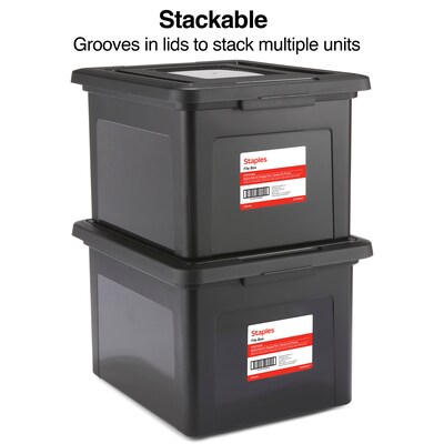 TRU RED™ Hanging File Box, Snap Lid, Letter/Legal Size, Black, 4/Carton (TR57619CT)