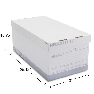Staples Medium Duty 60% Recycled EZ Fold Corrugated File Box Lift Off Lid, Letter Size, White/Gray, 12/Carton (2489403)