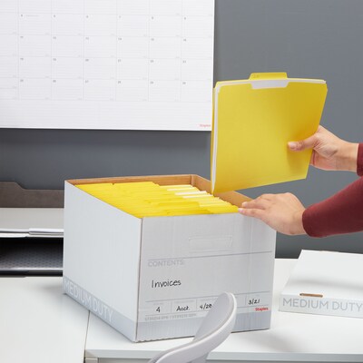 Staples Medium Duty 60% Recycled EZ Fold Corrugated File Box Lift Off Lid, Letter Size, White/Gray, 12/Carton (2489403)