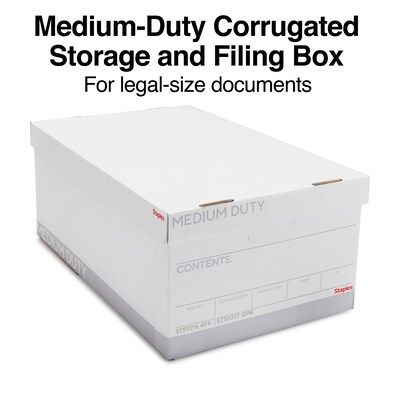 Staples Medium Duty File Box, Lift Off Lid, Legal, White/Gray, 4/Carton (TR59216)