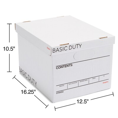 Staples Corrugated File Box Lift Off Lid, Letter/Legal Size, White/Black, 20/Pack (3325010/3325007)