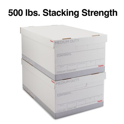 Staples Medium Duty File Box, Lift Off Lid, Legal, White/Gray, 4/Carton (TR59216)