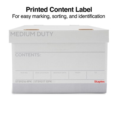 Staples Medium Duty File Box, Lift Off Lid, Legal, White/Gray, 4/Carton (TR59216)