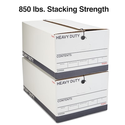 Staples Heavy Duty File Box, String and Button Lid, Legal, White/Gray, 4/Pack (TR59224)