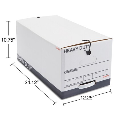 Staples Heavy Duty File Box, String and Button Lid, Letter, White/Gray, 4/Pack (TR59222)