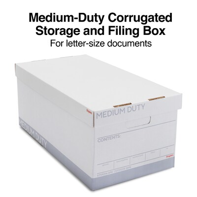 Staples Medium Duty 60% Recycled EZ Fold Corrugated File Box Lift Off Lid, Letter Size, White/Gray, 12/Carton (2489403)