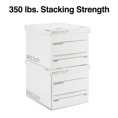 Staples 65% Recycled Corrugated File Box Lift Off Lid, Letter/Legal Size, White/Black, 10/Pack (23325011)