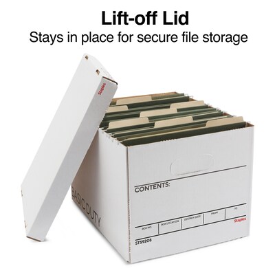 Staples 65% Recycled Corrugated File Box Lift Off Lid, Letter/Legal Size, White/Black, 10/Pack (23325011)