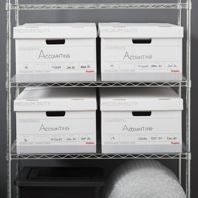 Staples Medium Duty File Box, Lift Off Lid, Legal, White/Gray, 4/Carton (TR59216)