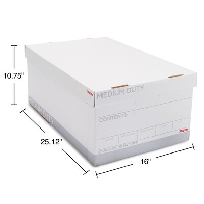 Staples Medium Duty File Box, Lift Off Lid, Legal, White/Gray, 4/Carton (TR59216)