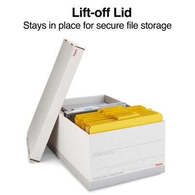 Staples Medium Duty File Box, Lift Off Lid, Legal, White/Gray, 4/Carton (TR59216)