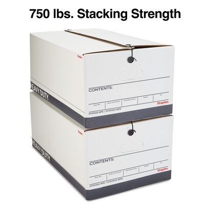 Staples Heavy Duty File Box, String and Button Lid, Letter, White/Gray, 4/Pack (TR59222)