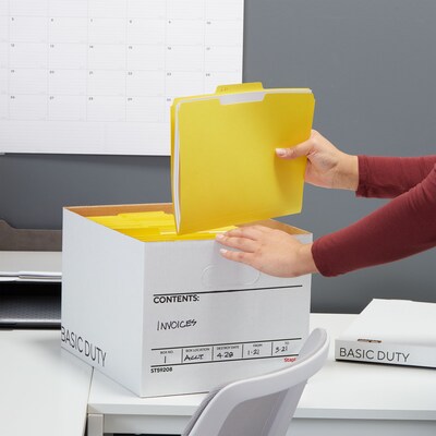 Staples 65% Recycled Corrugated File Box Lift Off Lid, Letter/Legal Size, White/Black, 10/Pack (23325011)