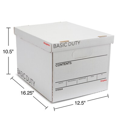 Staples 65% Recycled Corrugated File Box Lift Off Lid, Letter/Legal Size, White/Black, 10/Pack (23325011)