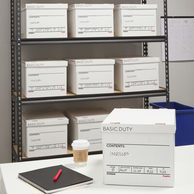 Staples 65% Recycled Corrugated File Box Lift Off Lid, Letter/Legal Size, White/Black, 10/Pack (23325011)