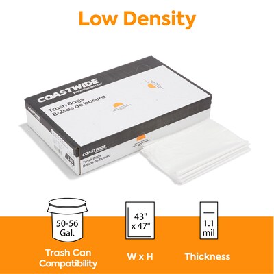 Coastwide Professional™ 50-56 Gallon Trash Bag, 43 x 47, Low Density, 1.1 mil, Clear, 100 Bags/Box