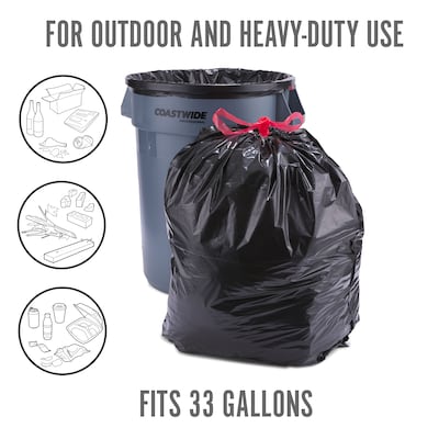 Perk Twist-Tie Heavy-Duty Trash Bags, 45 gal, 1.1 mil, 45 x 38, Black, 25/Box