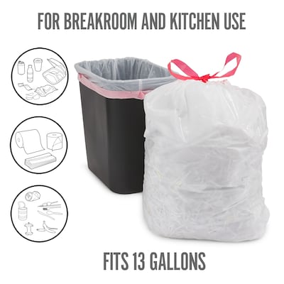 Perk™ 13 Gallon Kitchen Trash Bag, 28" x 24", Low Density, 0.9 mil, White, 120 Bags/Box (PK56750)