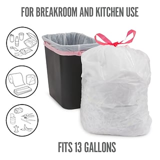 Perk Drawstring Tall Kitchen Trash Bags | 13 Gal | 0.9 Mil | 28 x 24 | White | 120/Box