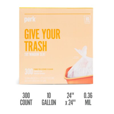Perk™ 10 Gallon Kitchen Trash Bag, 24 x 24, High Density, 0.36 mil, Clear, 300 Bags/Box (PK56746)