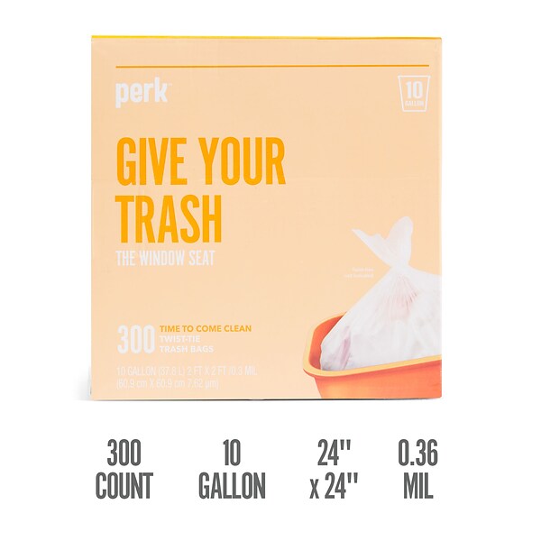 Perk™ 10 Gallon Trash Bag, .36 Mil, Clear, 300 Bags/Box (PK56746)