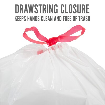 Perk Scented Drawstring Tall Kitchen Trash Bags | 13 Gal | 0.9 Mil | 28 x 24 | White | 100/Box